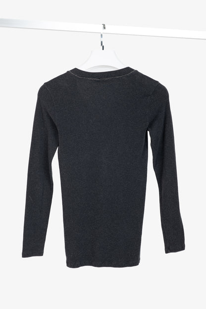 Brunello Cucinelli Grey Cotton-Knit Monili-Bead Pullover
