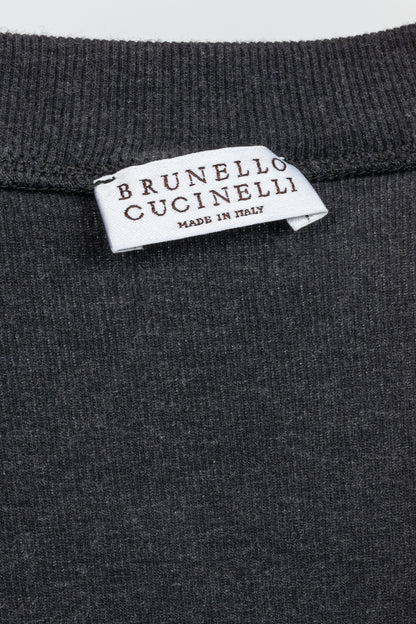 Brunello Cucinelli Grey Cotton-Knit Monili-Bead Pullover