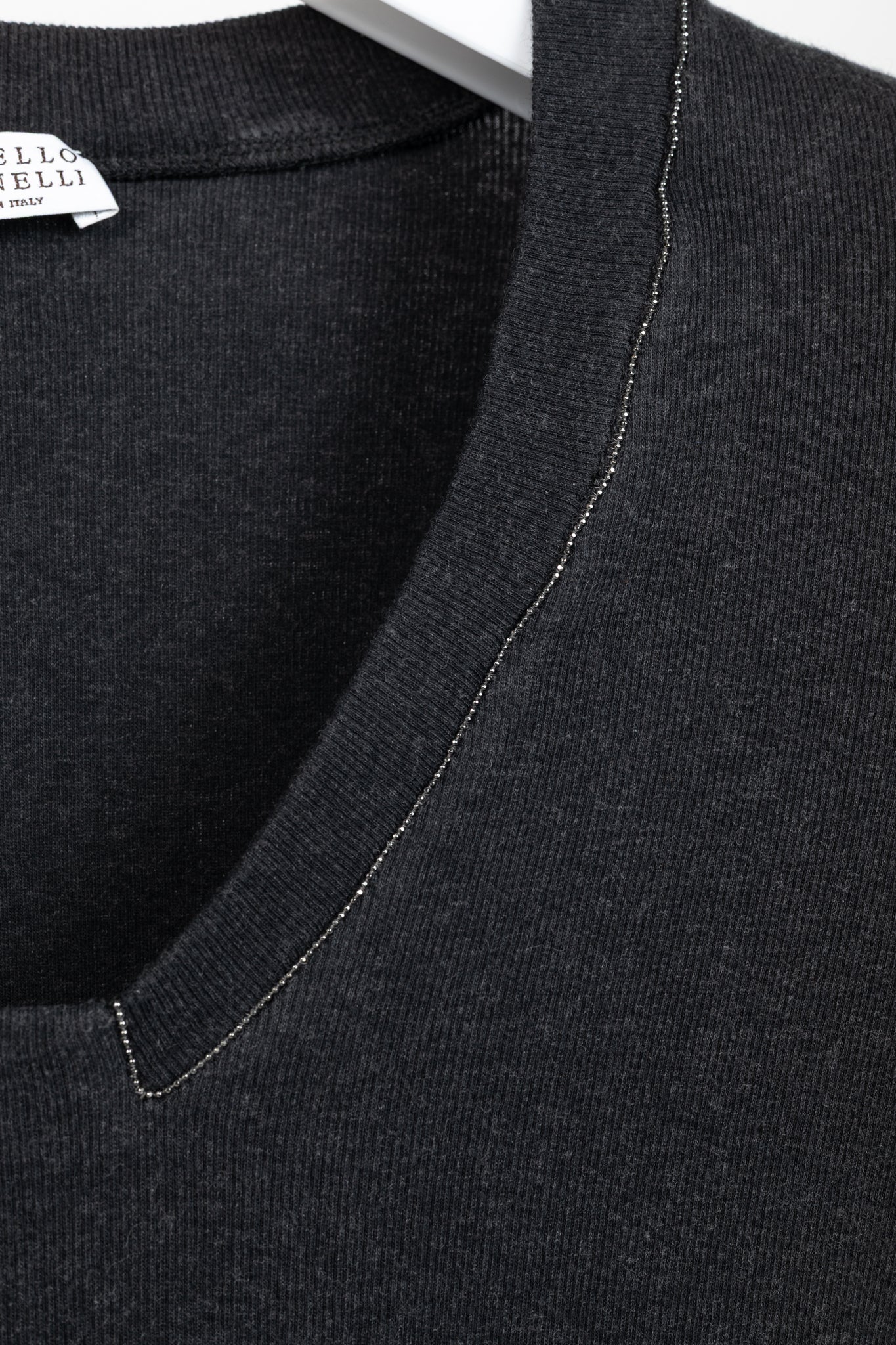 Brunello Cucinelli Grey Cotton-Knit Monili-Bead Pullover
