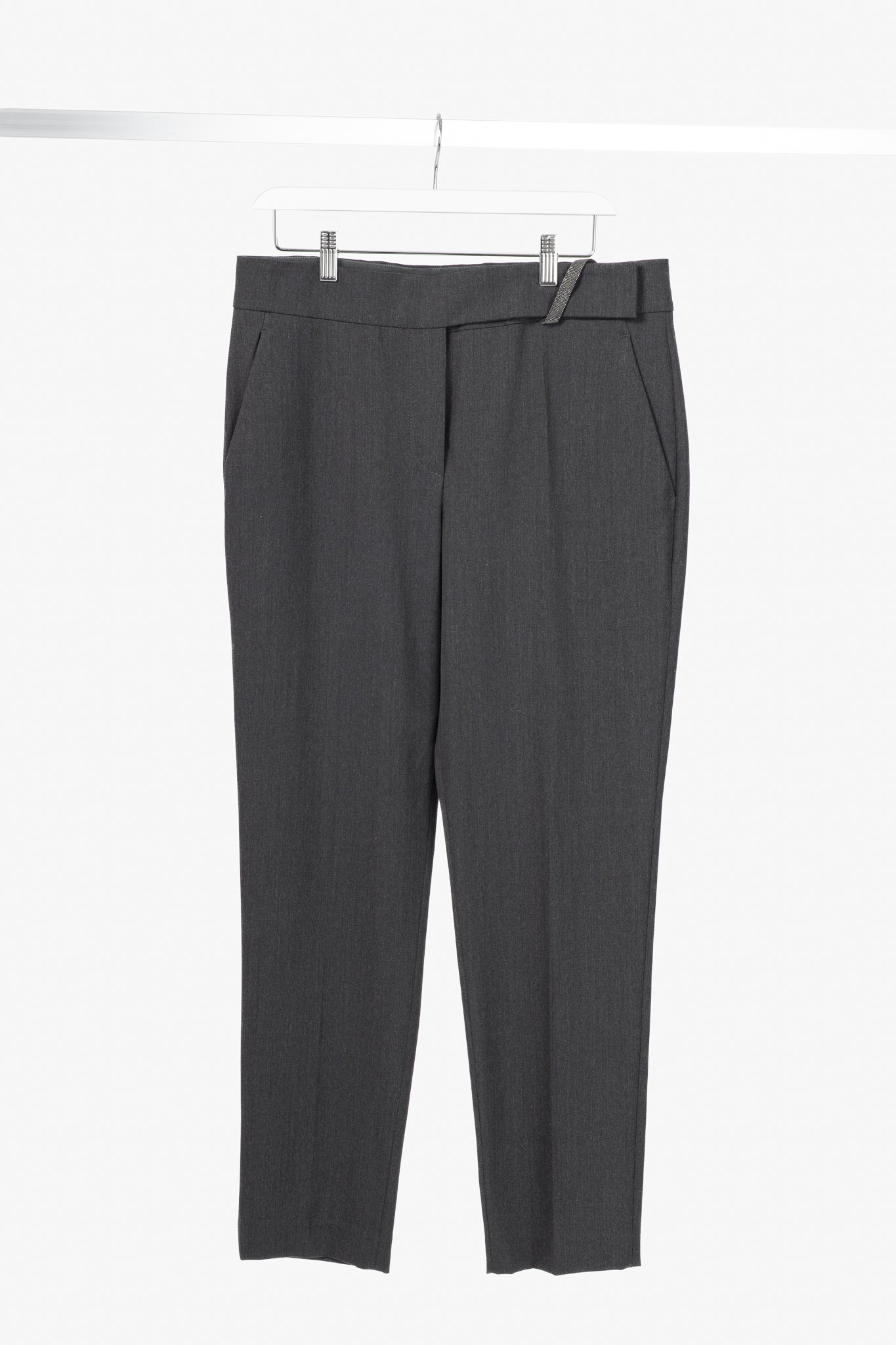 Brunello Cucinelli SS/21 Grey Wool-Blend Monili-Bead Trousers