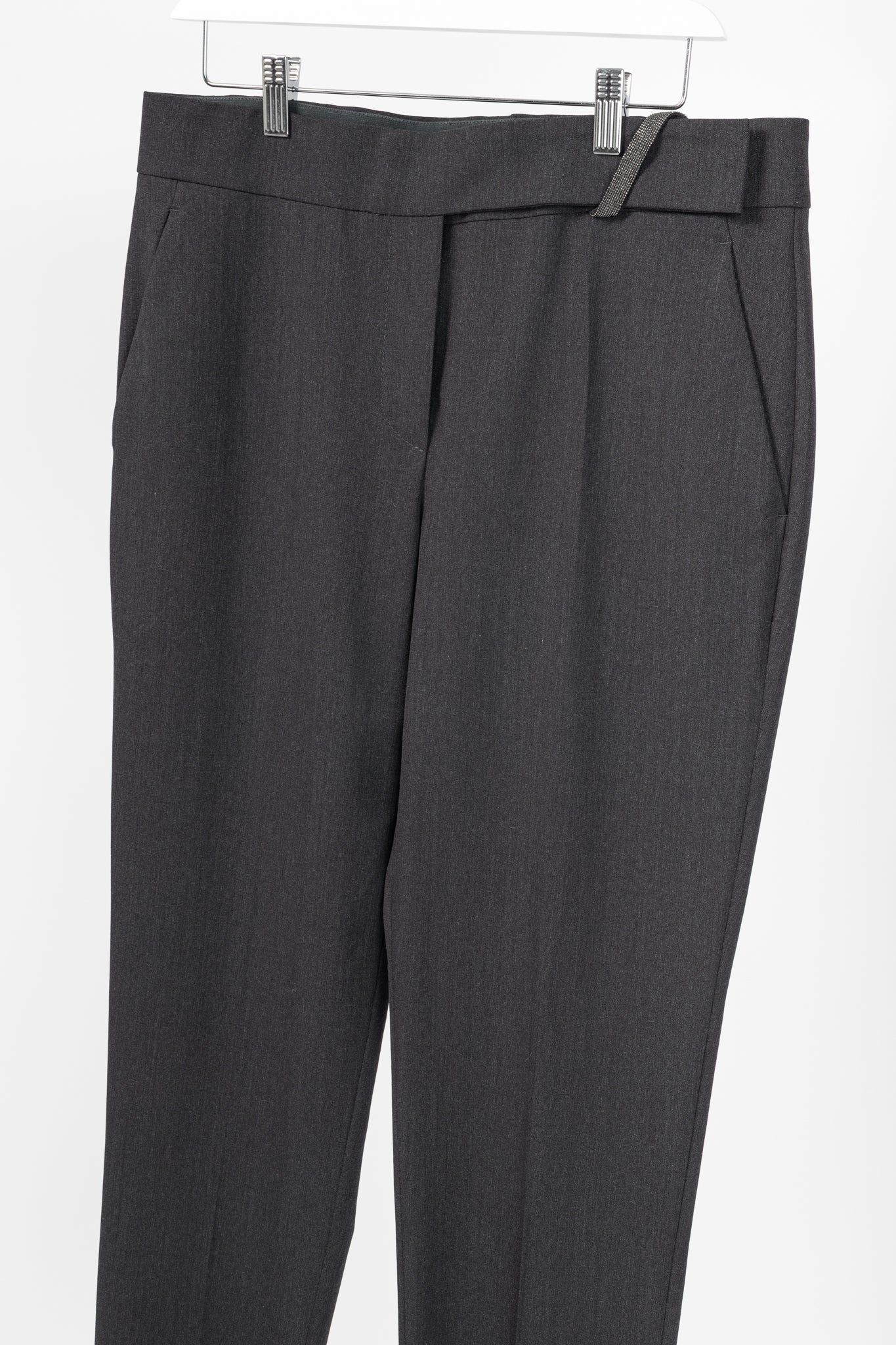 Brunello Cucinelli SS/21 Grey Wool-Blend Monili-Bead Trousers