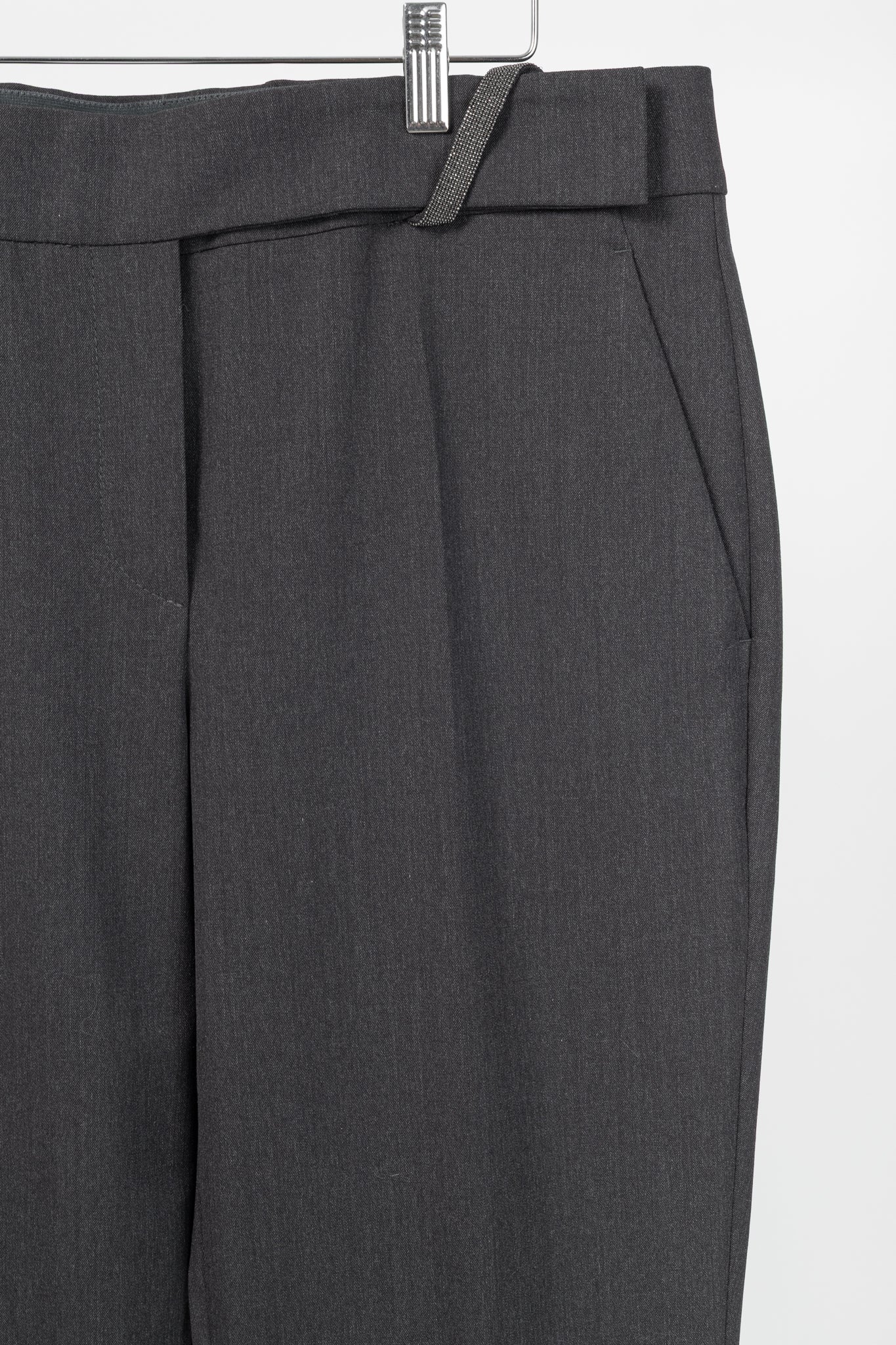 Brunello Cucinelli SS/21 Grey Wool-Blend Monili-Bead Trousers