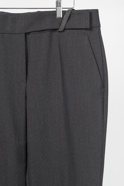 Brunello Cucinelli SS/21 Grey Wool-Blend Monili-Bead Trousers