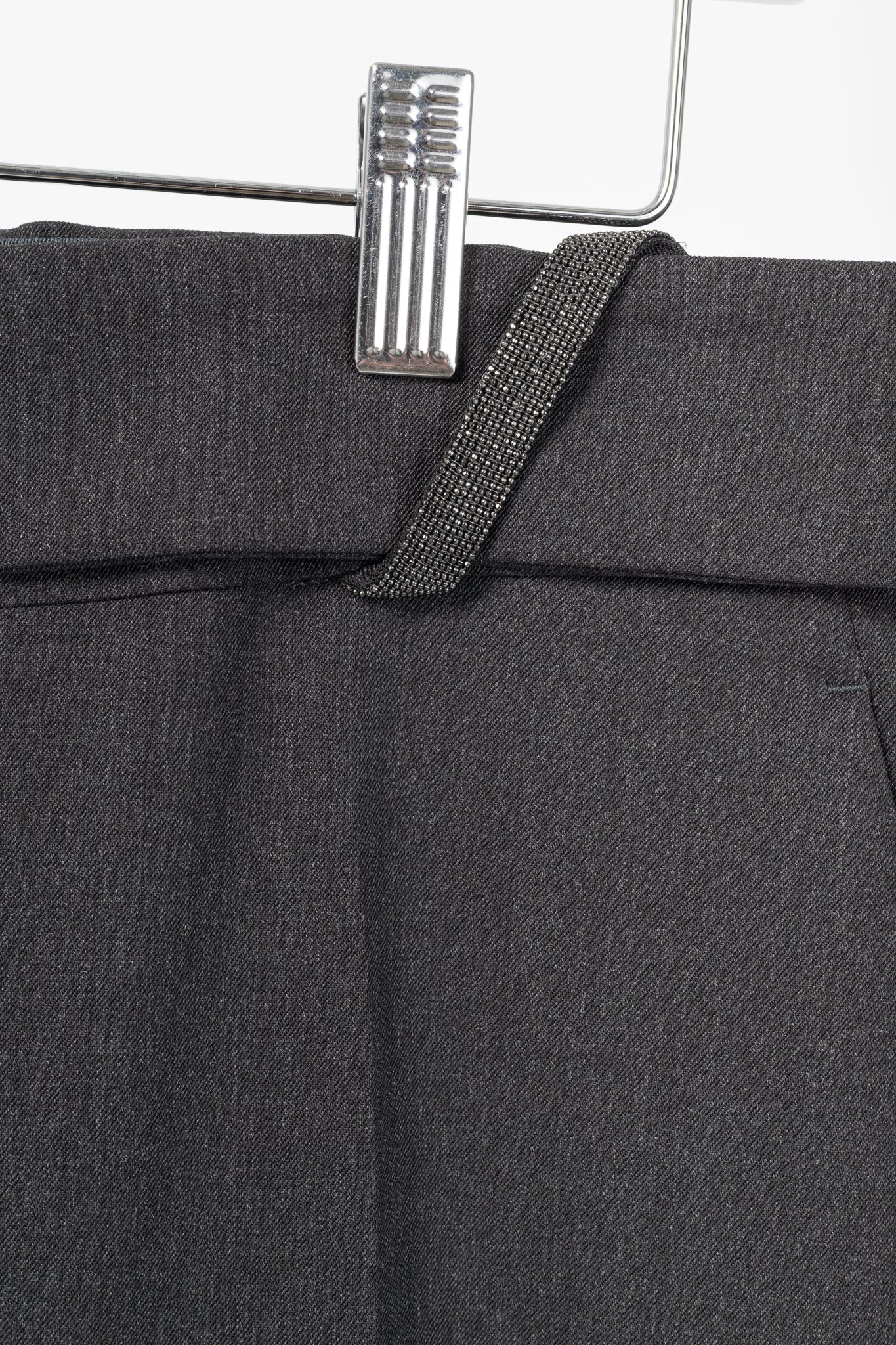 Brunello Cucinelli SS/21 Grey Wool-Blend Monili-Bead Trousers