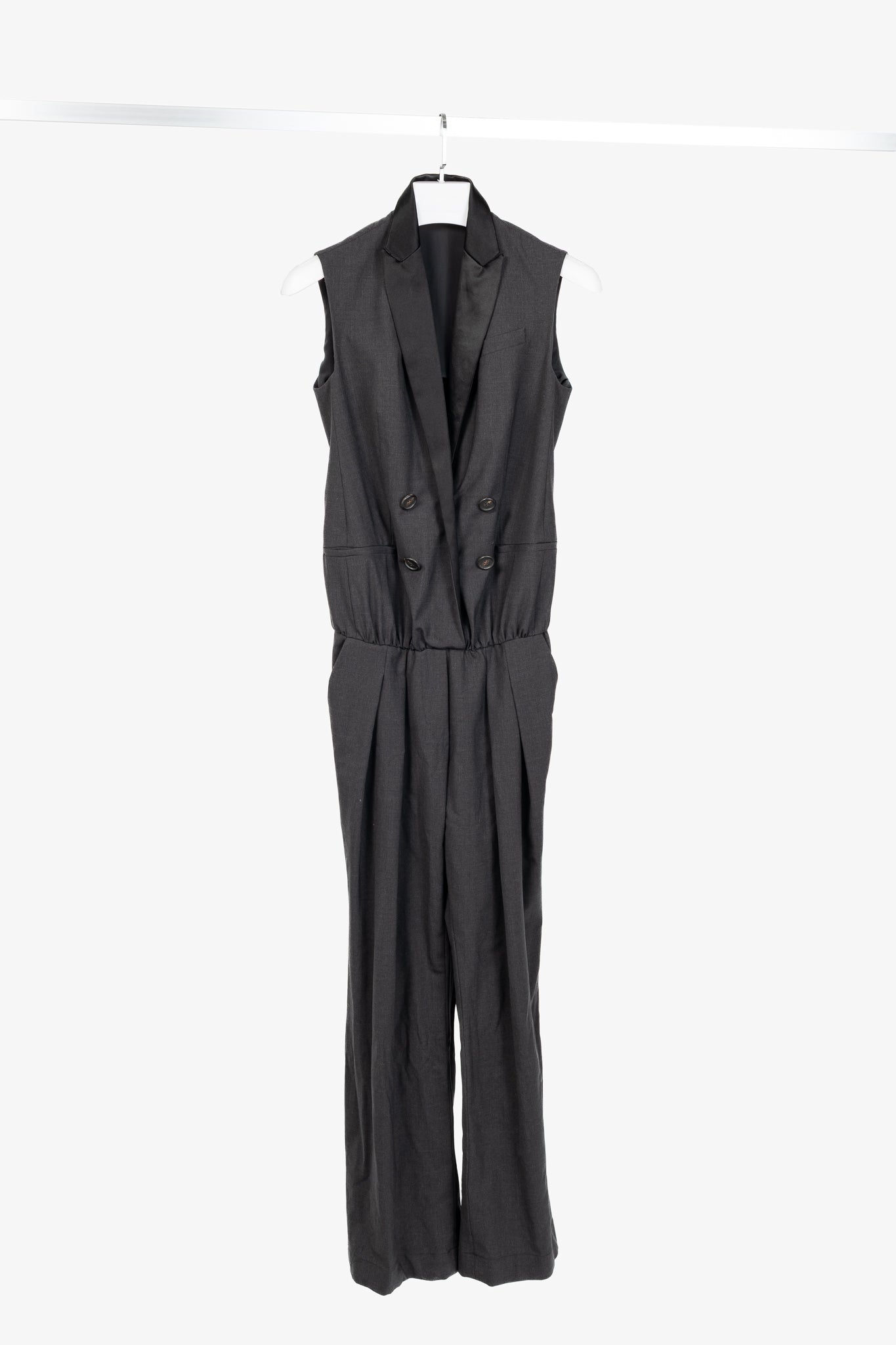 Brunello Cucinelli Grey Stretch-Wool Satin-Lapel Jumpsuit