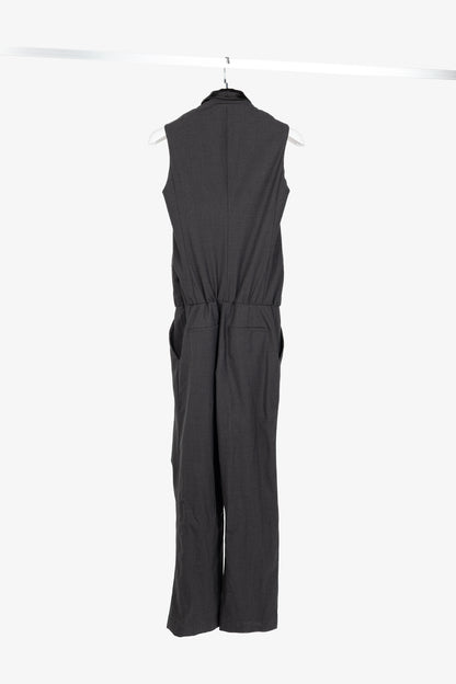 Brunello Cucinelli Grey Stretch-Wool Satin-Lapel Jumpsuit