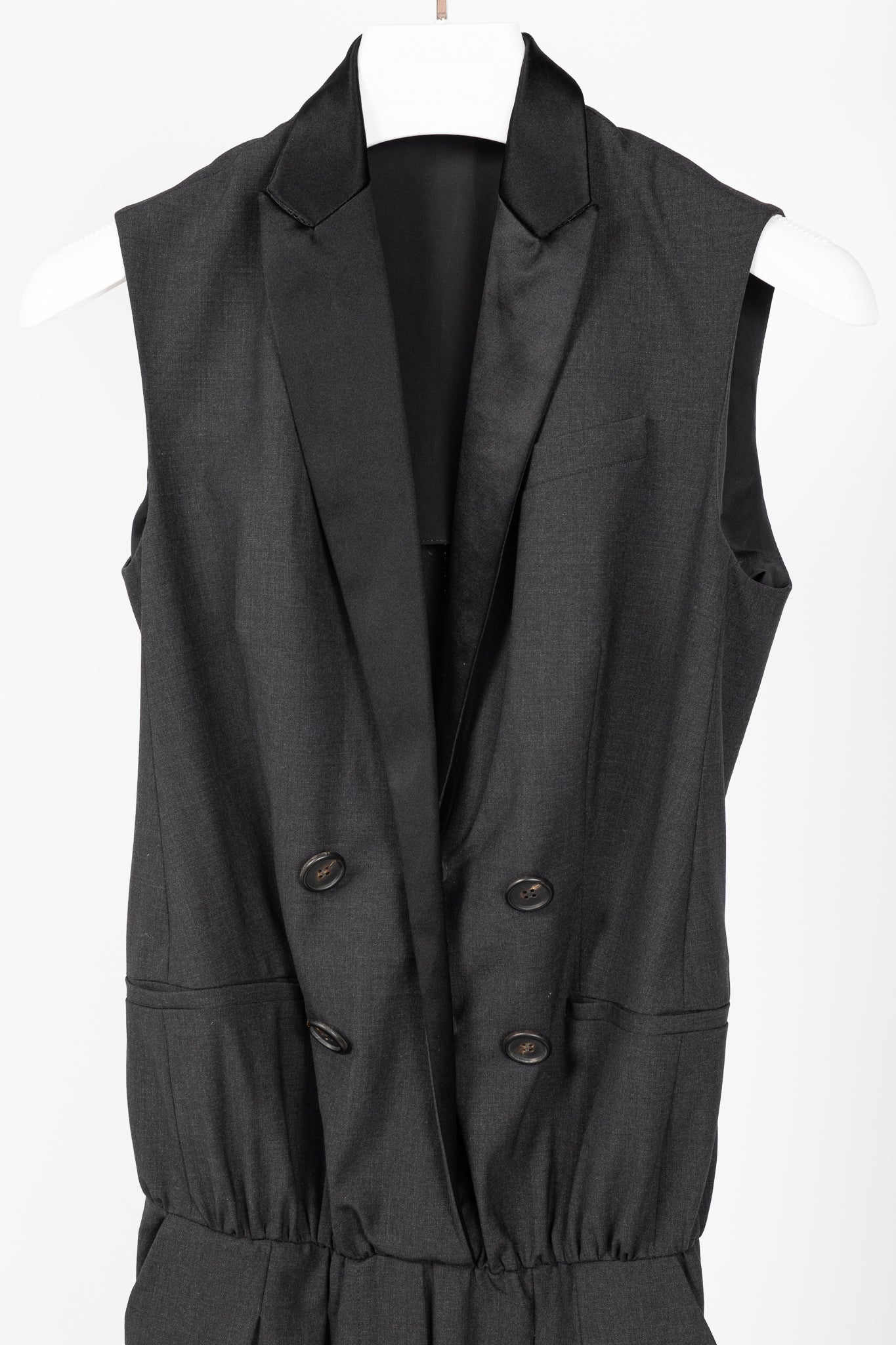 Brunello Cucinelli Grey Stretch-Wool Satin-Lapel Jumpsuit