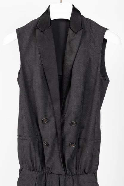 Brunello Cucinelli Grey Stretch-Wool Satin-Lapel Jumpsuit