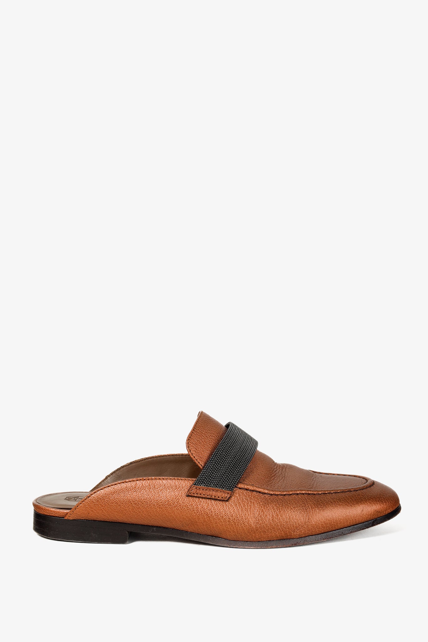 Brunello Cucinelli Metallic Copper Orange Monili Loafer Mule