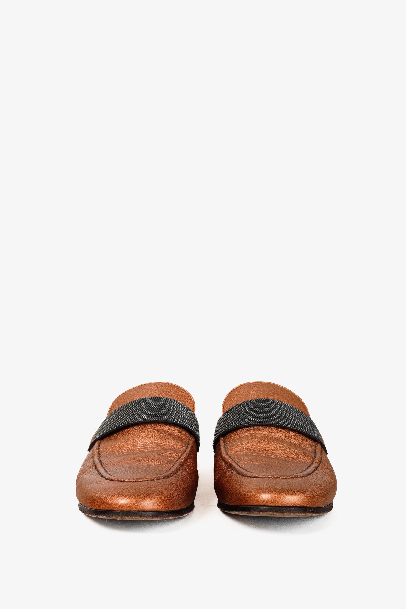 Brunello Cucinelli Metallic Copper Orange Monili Loafer Mule