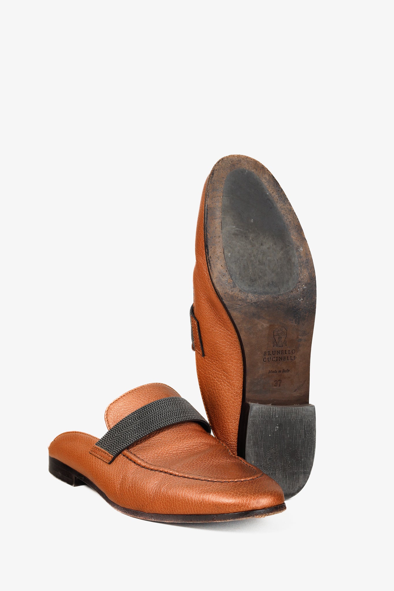 Brunello Cucinelli Metallic Copper Orange Monili Loafer Mule