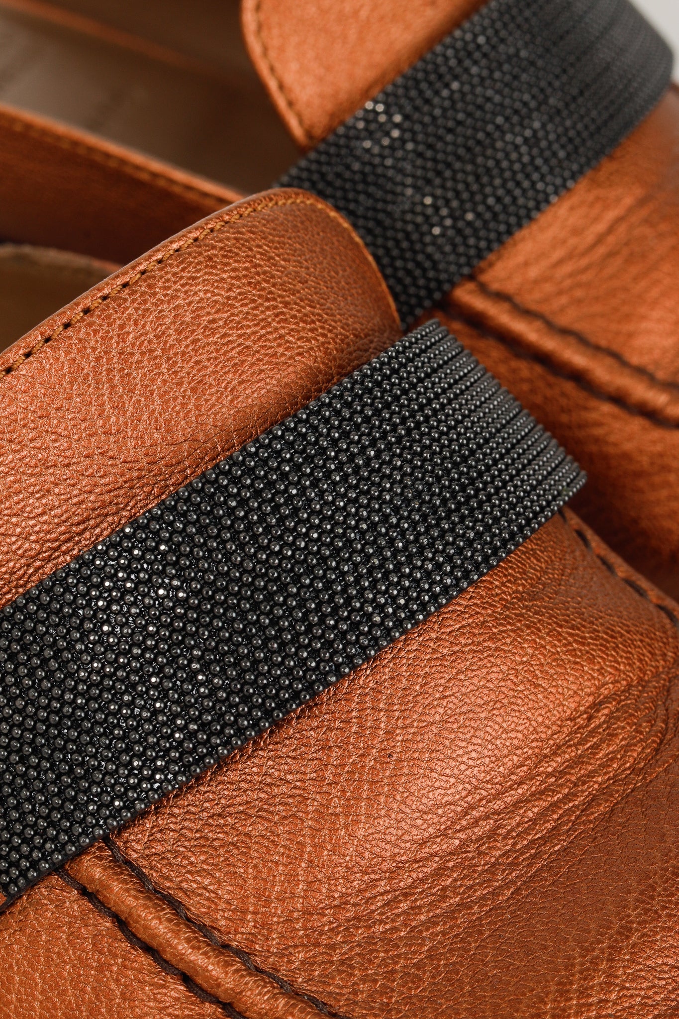 Brunello Cucinelli Metallic Copper Orange Monili Loafer Mule