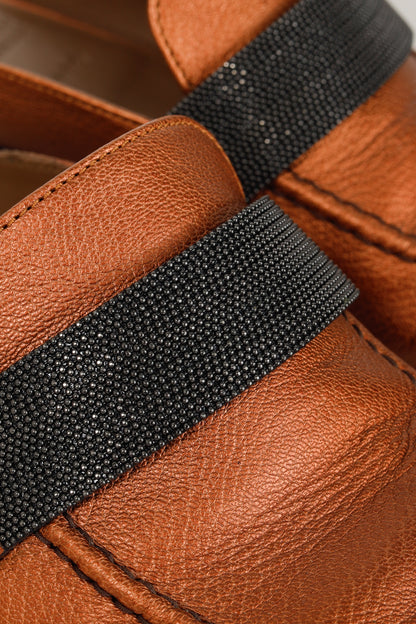 Brunello Cucinelli Metallic Copper Orange Monili Loafer Mule