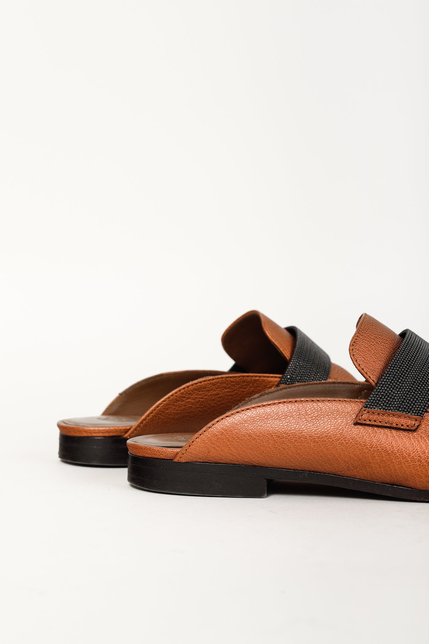 Brunello Cucinelli Metallic Copper Orange Monili Loafer Mule
