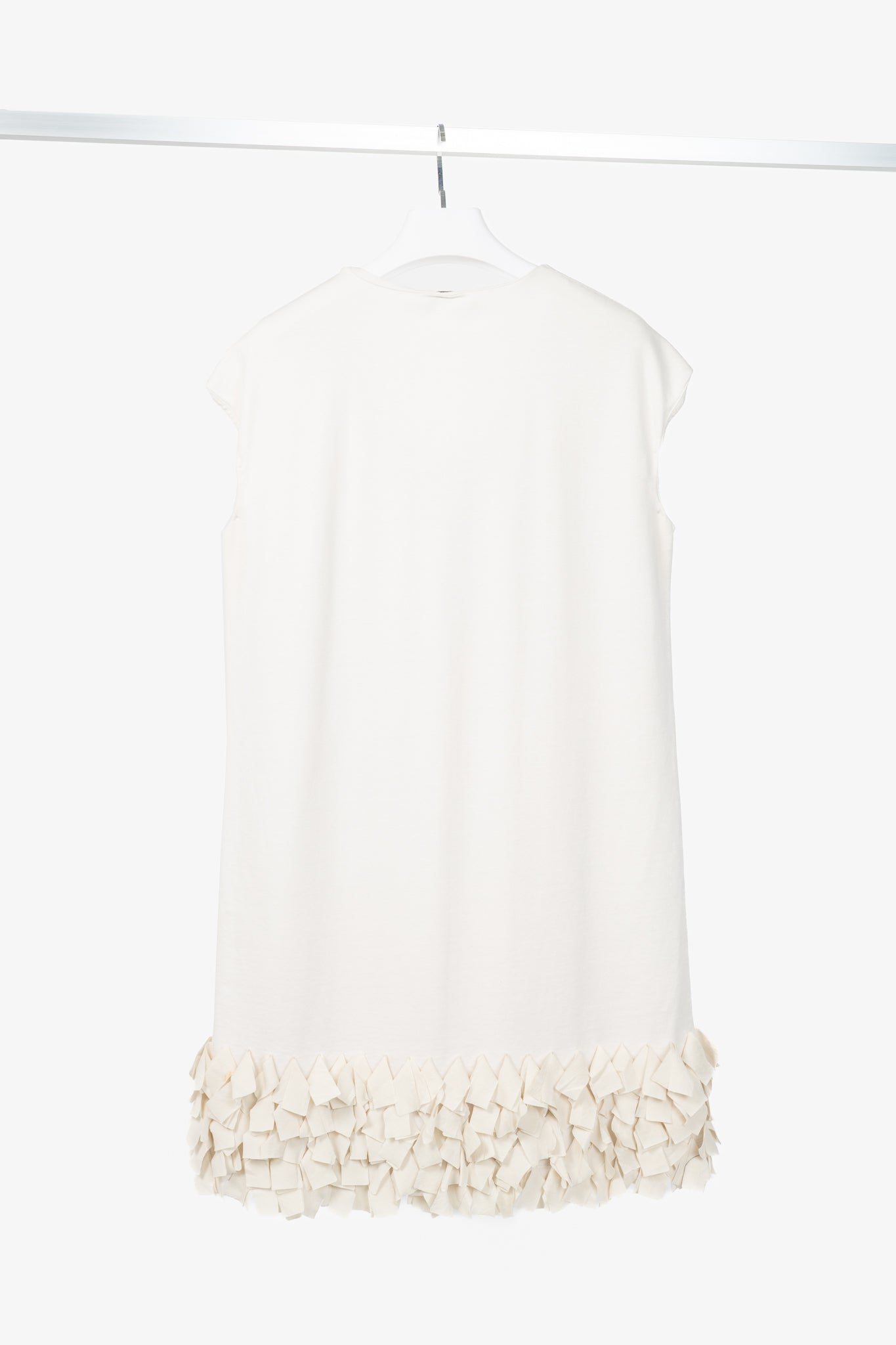 Brunello Cucinelli Oatmeal Cotton-French Terry Fringe-Hem Shift Dress