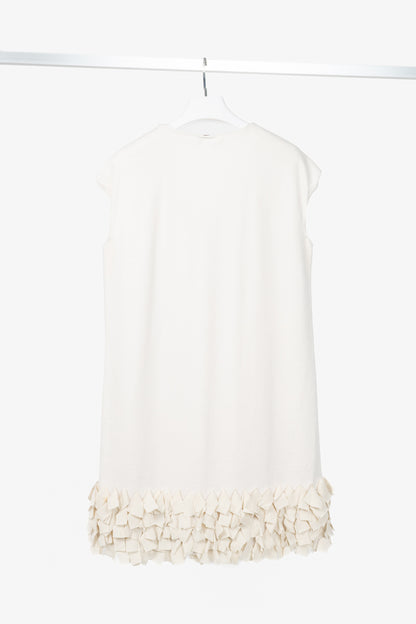 Brunello Cucinelli Oatmeal Cotton-French Terry Fringe-Hem Shift Dress