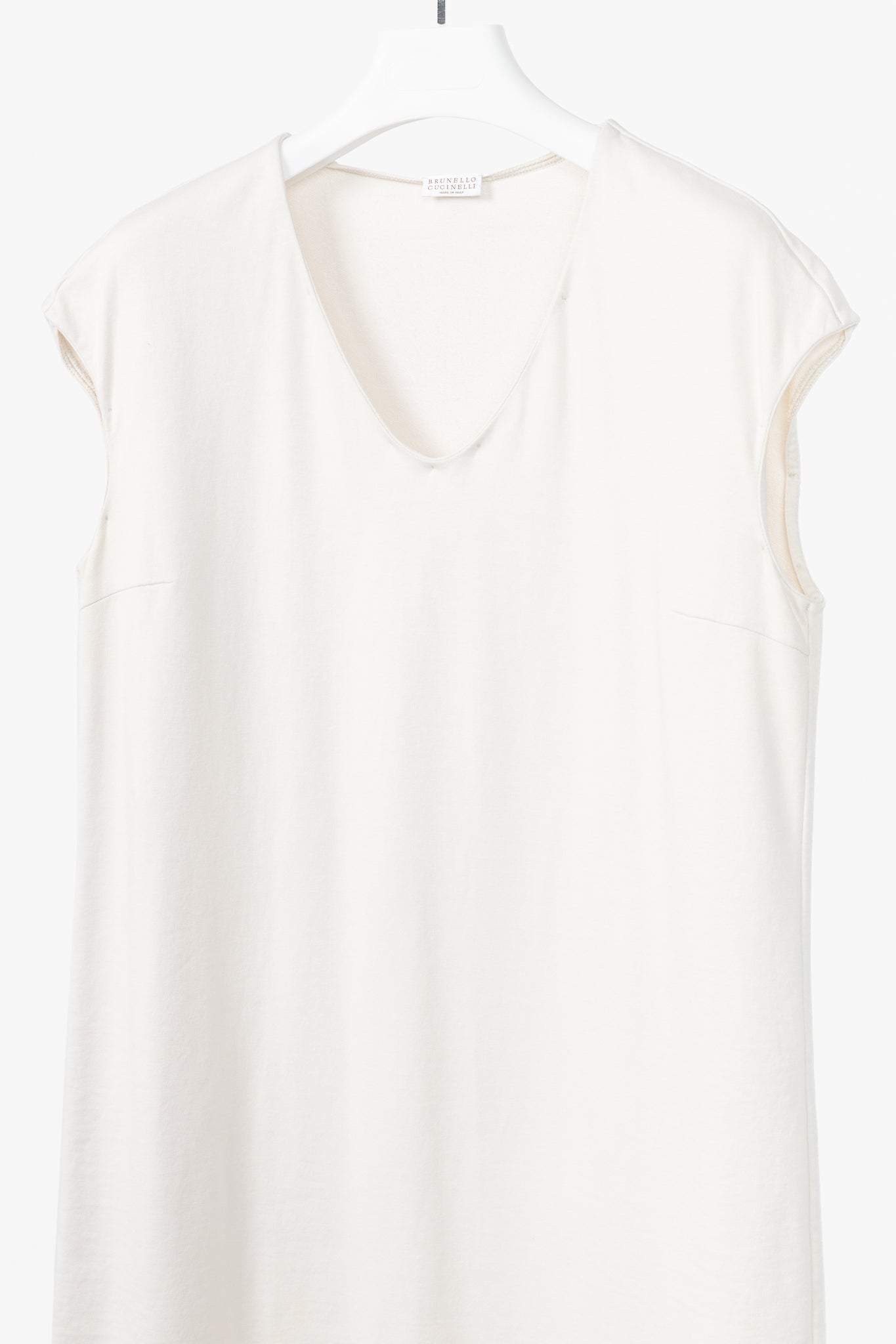 Brunello Cucinelli Oatmeal Cotton-French Terry Fringe-Hem Shift Dress