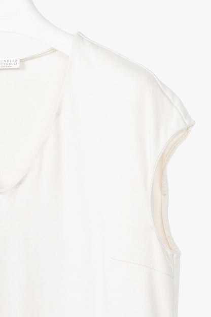 Brunello Cucinelli Oatmeal Cotton-French Terry Fringe-Hem Shift Dress
