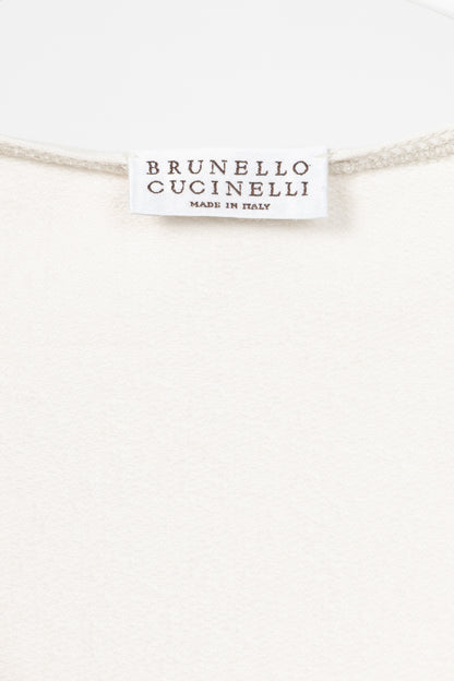 Brunello Cucinelli Oatmeal Cotton-French Terry Fringe-Hem Shift Dress