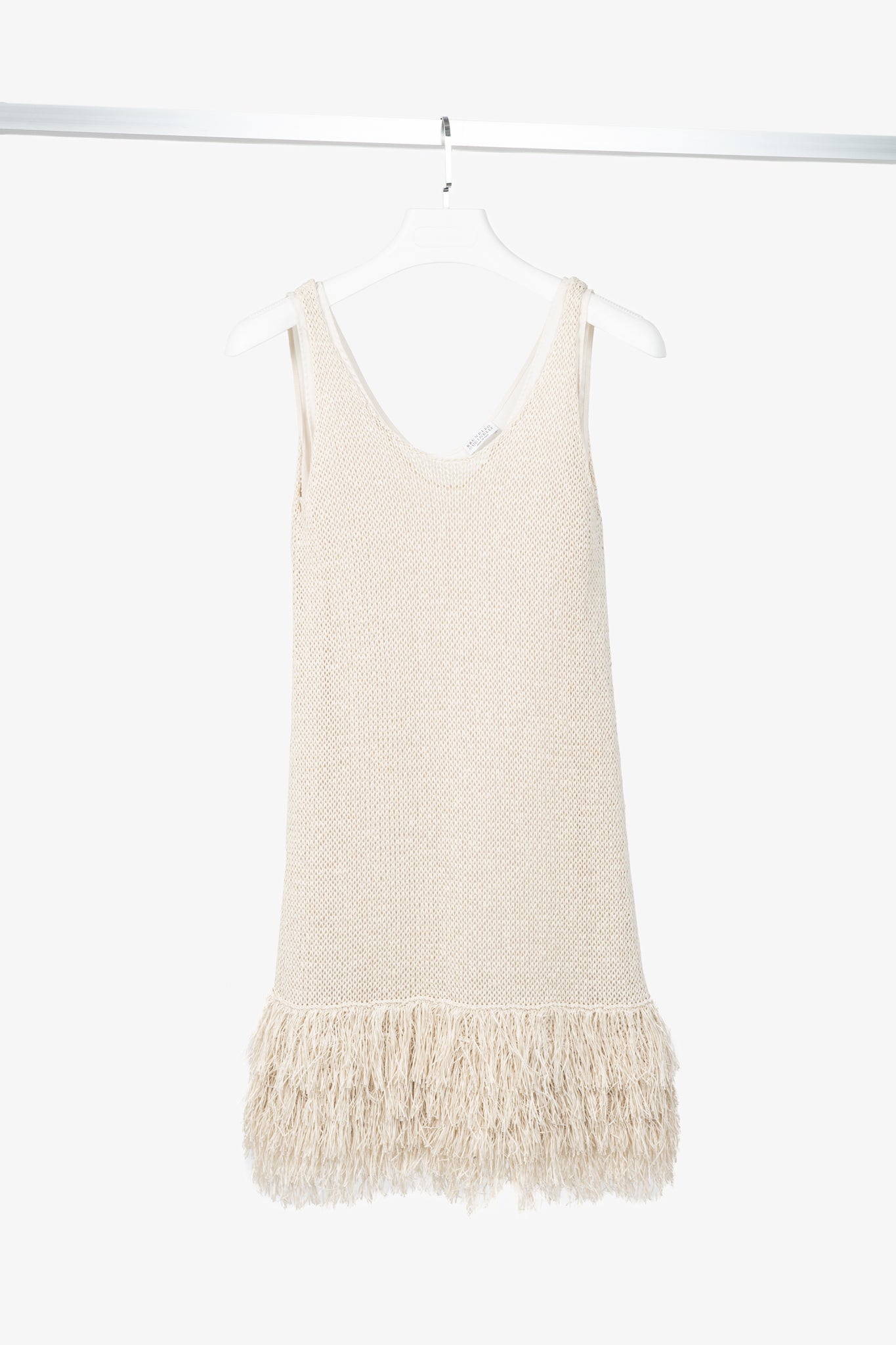 Brunello Cucinelli Oatmeal Cotton-Knit Fringe-Hem Dress