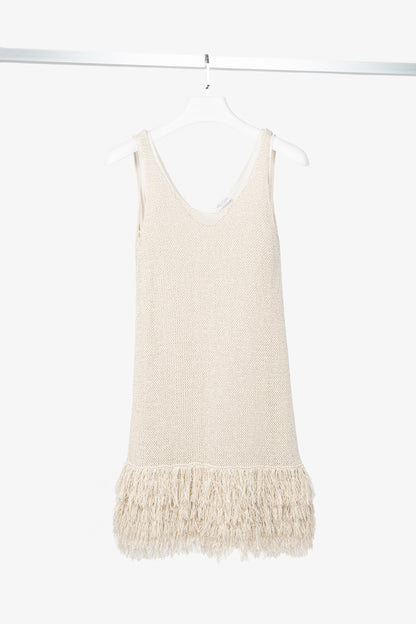 Brunello Cucinelli Oatmeal Cotton-Knit Fringe-Hem Dress