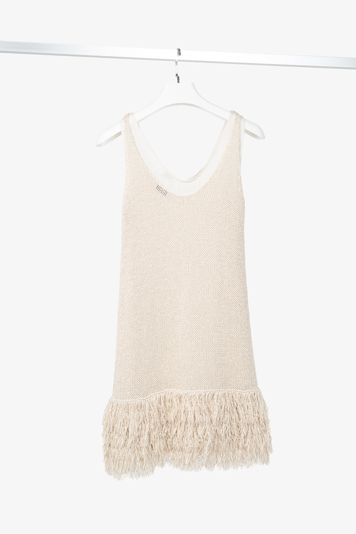 Brunello Cucinelli Oatmeal Cotton-Knit Fringe-Hem Dress