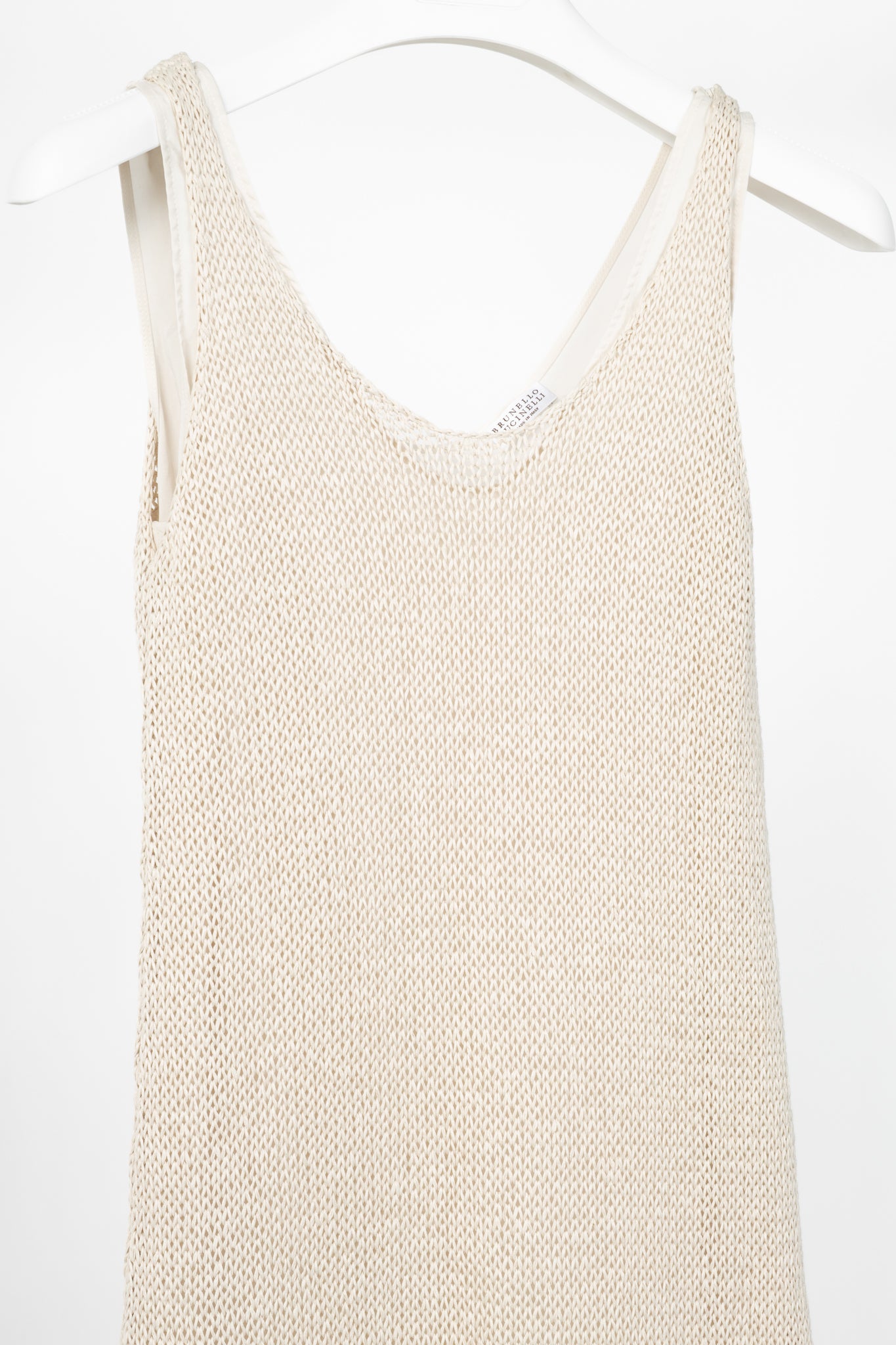 Brunello Cucinelli Oatmeal Cotton-Knit Fringe-Hem Dress
