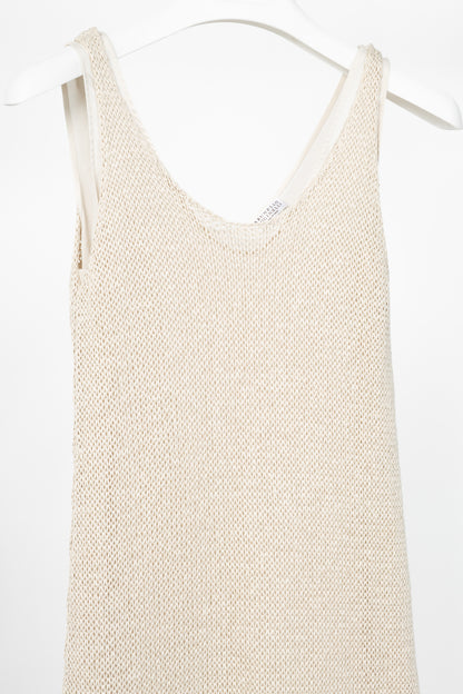 Brunello Cucinelli Oatmeal Cotton-Knit Fringe-Hem Dress