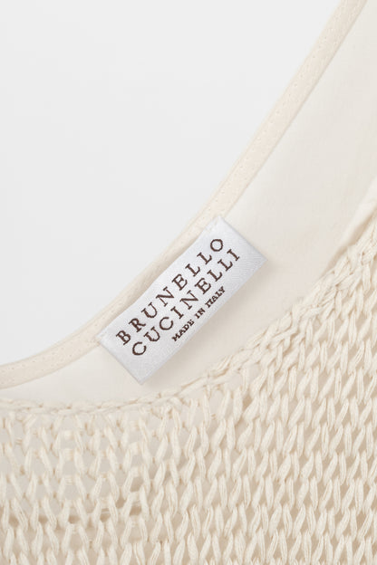 Brunello Cucinelli Oatmeal Cotton-Knit Fringe-Hem Dress