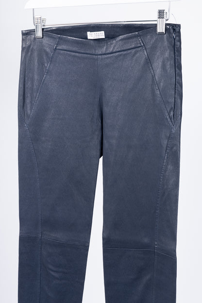 Brunello Cucinelli AW/15 Navy Stretch-Nappa Leather Leggings