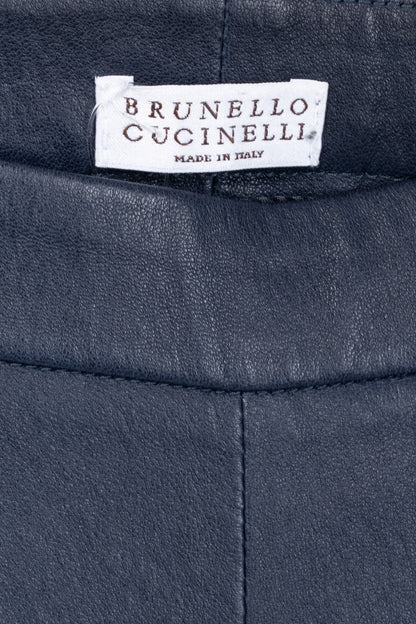 Brunello Cucinelli AW/15 Navy Stretch-Nappa Leather Leggings