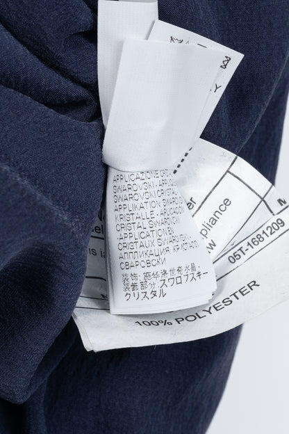 Brunello Cucinelli AW/14 Blue Quilted Silk Crystal Feather-Trim Vest