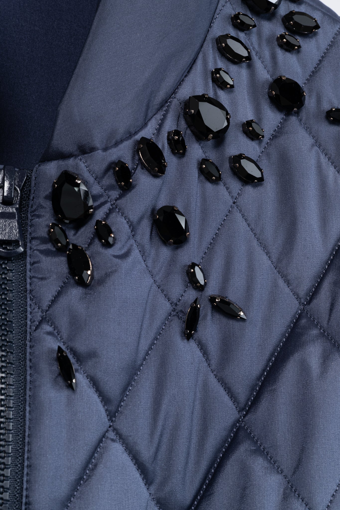 Brunello Cucinelli AW/14 Blue Quilted Silk Crystal Feather-Trim Vest