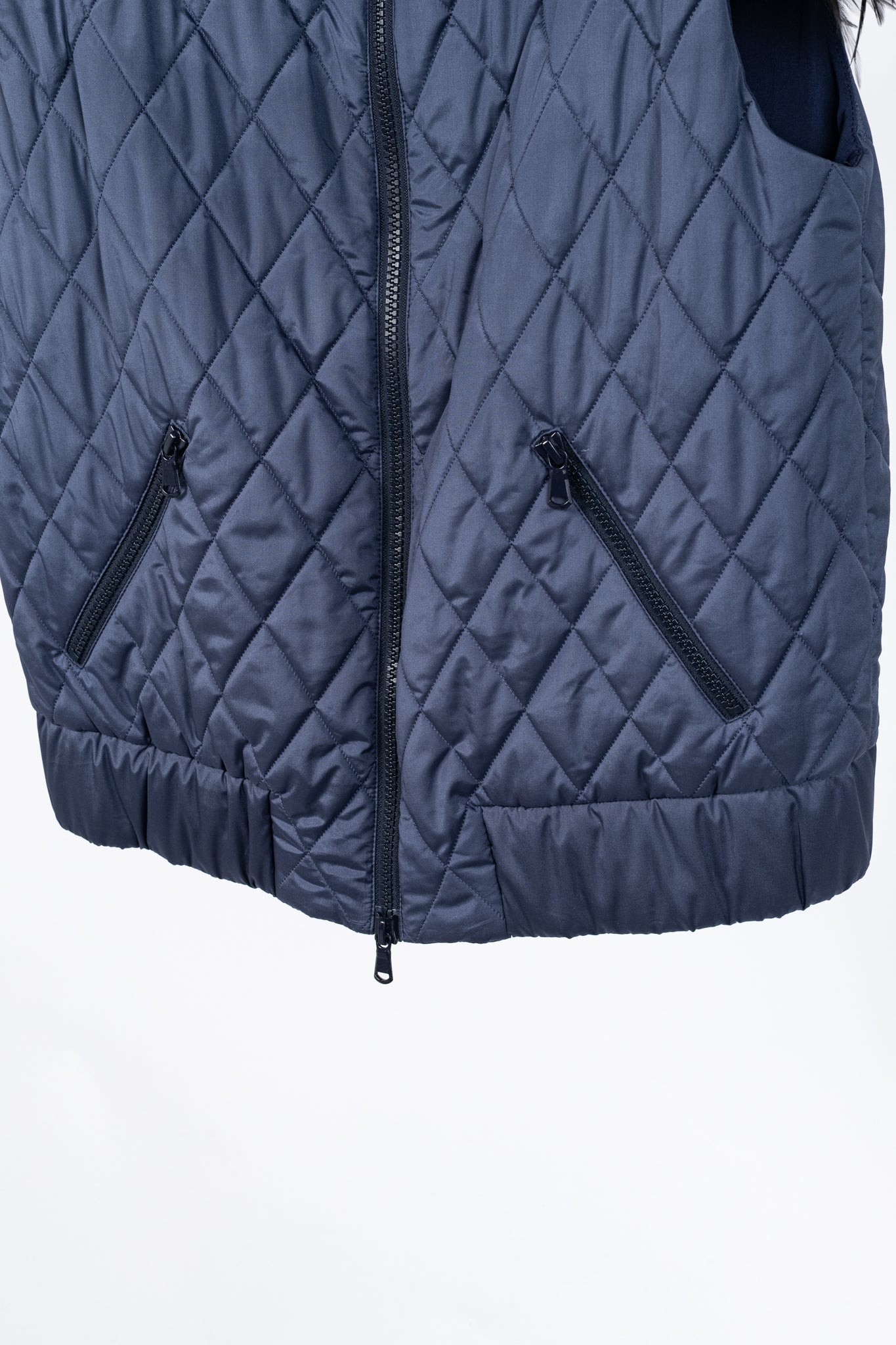 Brunello Cucinelli AW/14 Blue Quilted Silk Crystal Feather-Trim Vest