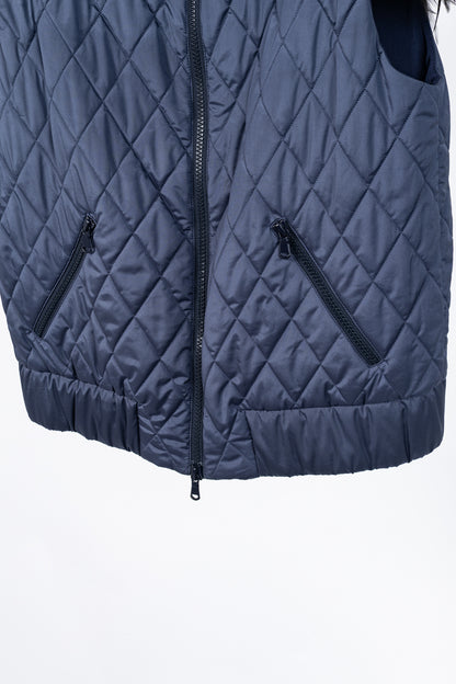 Brunello Cucinelli AW/14 Blue Quilted Silk Crystal Feather-Trim Vest