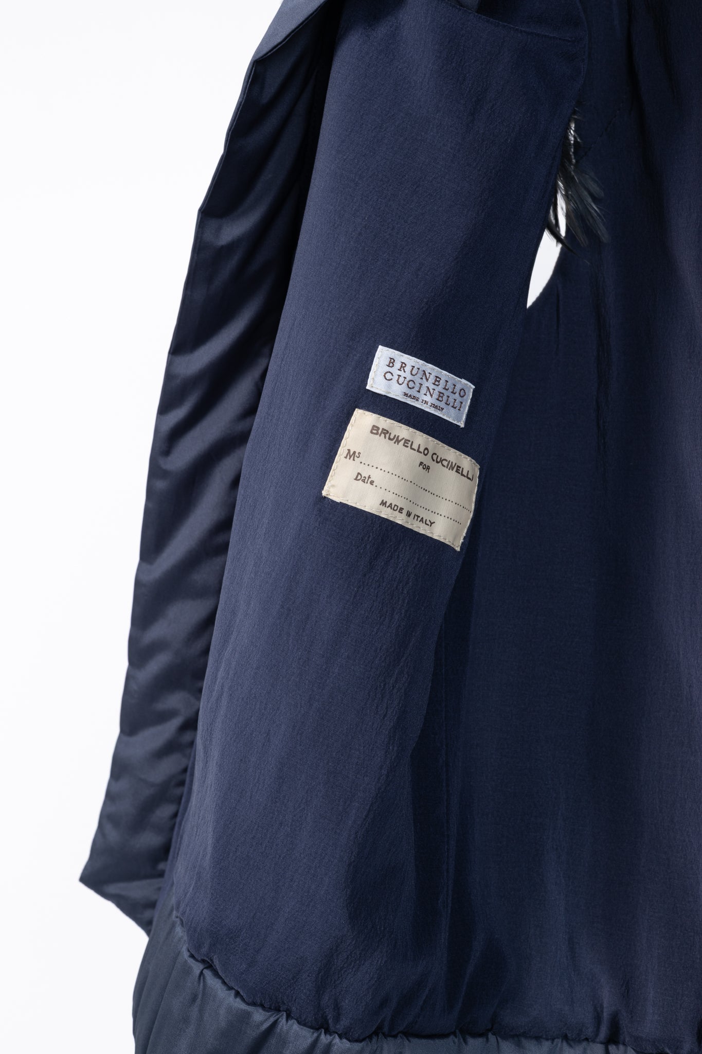 Brunello Cucinelli AW/14 Blue Quilted Silk Crystal Feather-Trim Vest