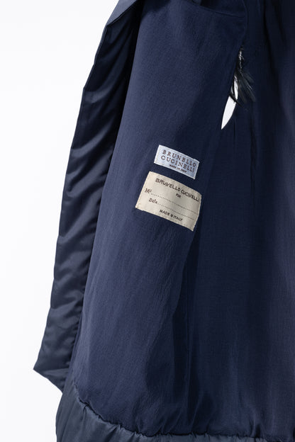 Brunello Cucinelli AW/14 Blue Quilted Silk Crystal Feather-Trim Vest