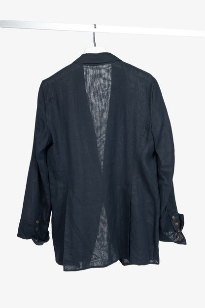 Brunello Cucinelli SS18 Navy Blue Cotton Feather-Monili-Brooch Blazer