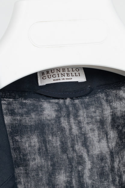Brunello Cucinelli SS18 Navy Blue Cotton Feather-Monili-Brooch Blazer