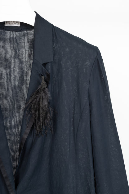 Brunello Cucinelli SS18 Navy Blue Cotton Feather-Monili-Brooch Blazer