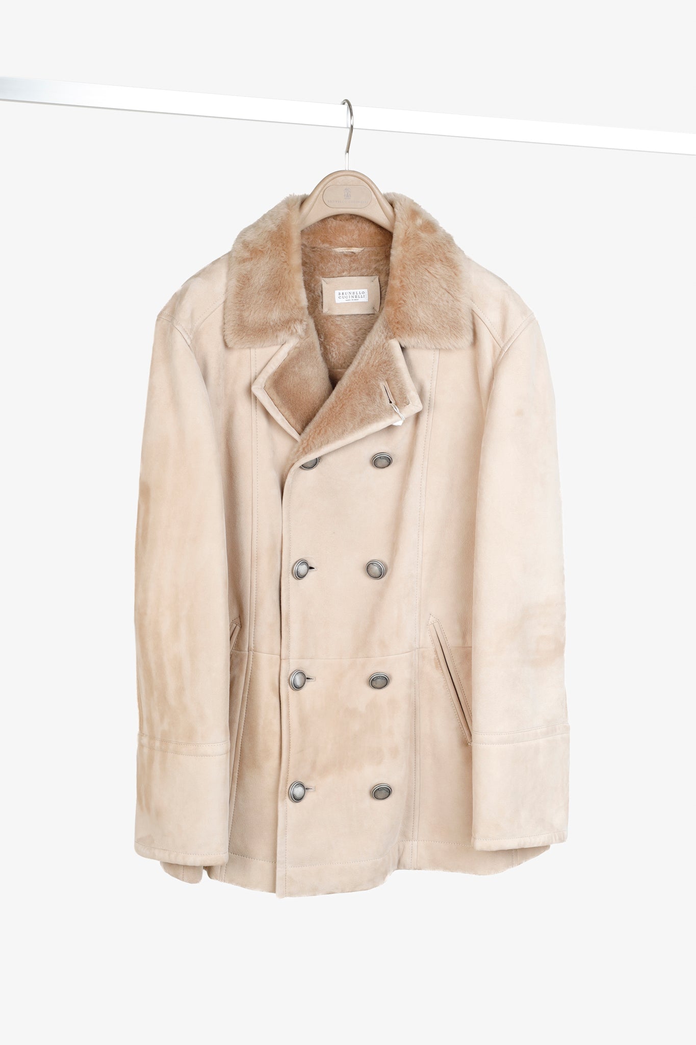 Brunello Cucinelli Beige Sherpa Sheepskin Fur Peacoat