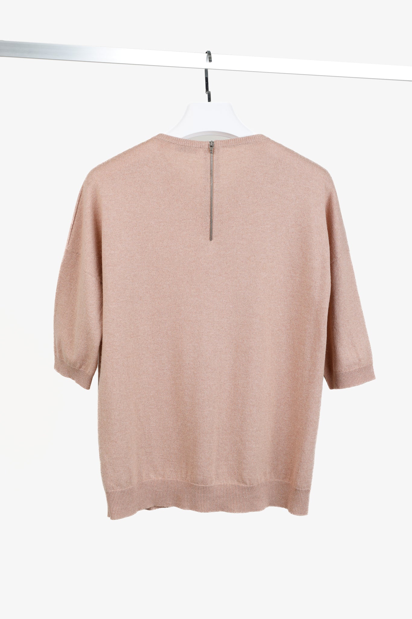 Brunello Cucinelli Pink Cashmere Front-Pocket Elbow-Sleeve Pullover