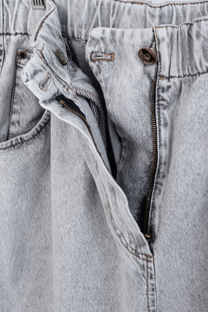Brunello Cucinelli AW22 Grey Acid-Wash Elastic-Waist Wide-Leg Jeans