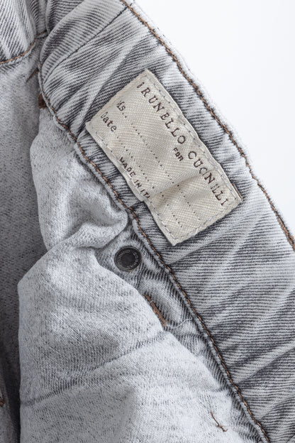 Brunello Cucinelli AW22 Grey Acid-Wash Elastic-Waist Wide-Leg Jeans