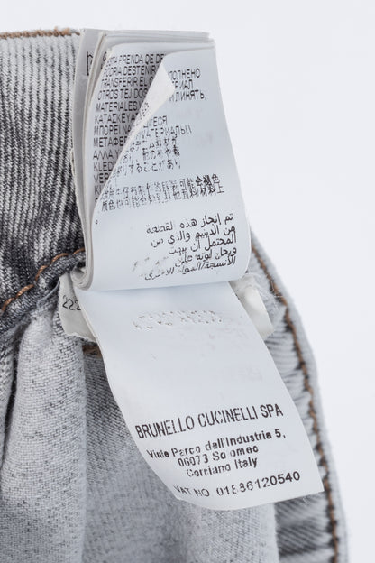 Brunello Cucinelli AW22 Grey Acid-Wash Elastic-Waist Wide-Leg Jeans