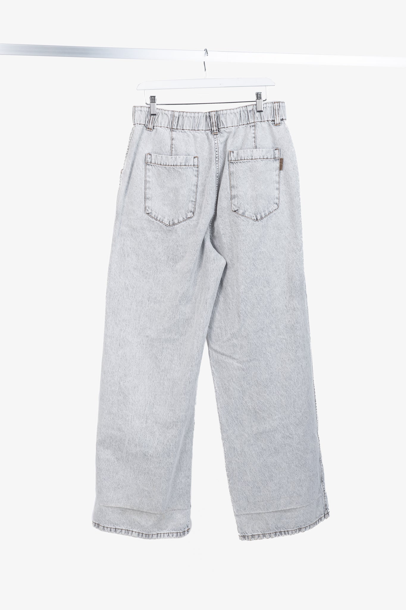 Brunello Cucinelli AW22 Grey Acid-Wash Elastic-Waist Wide-Leg Jeans