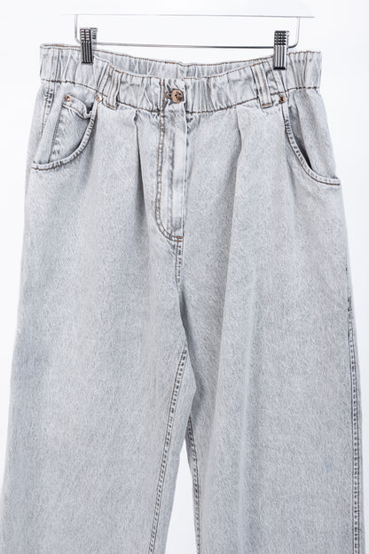 Brunello Cucinelli AW22 Grey Acid-Wash Elastic-Waist Wide-Leg Jeans