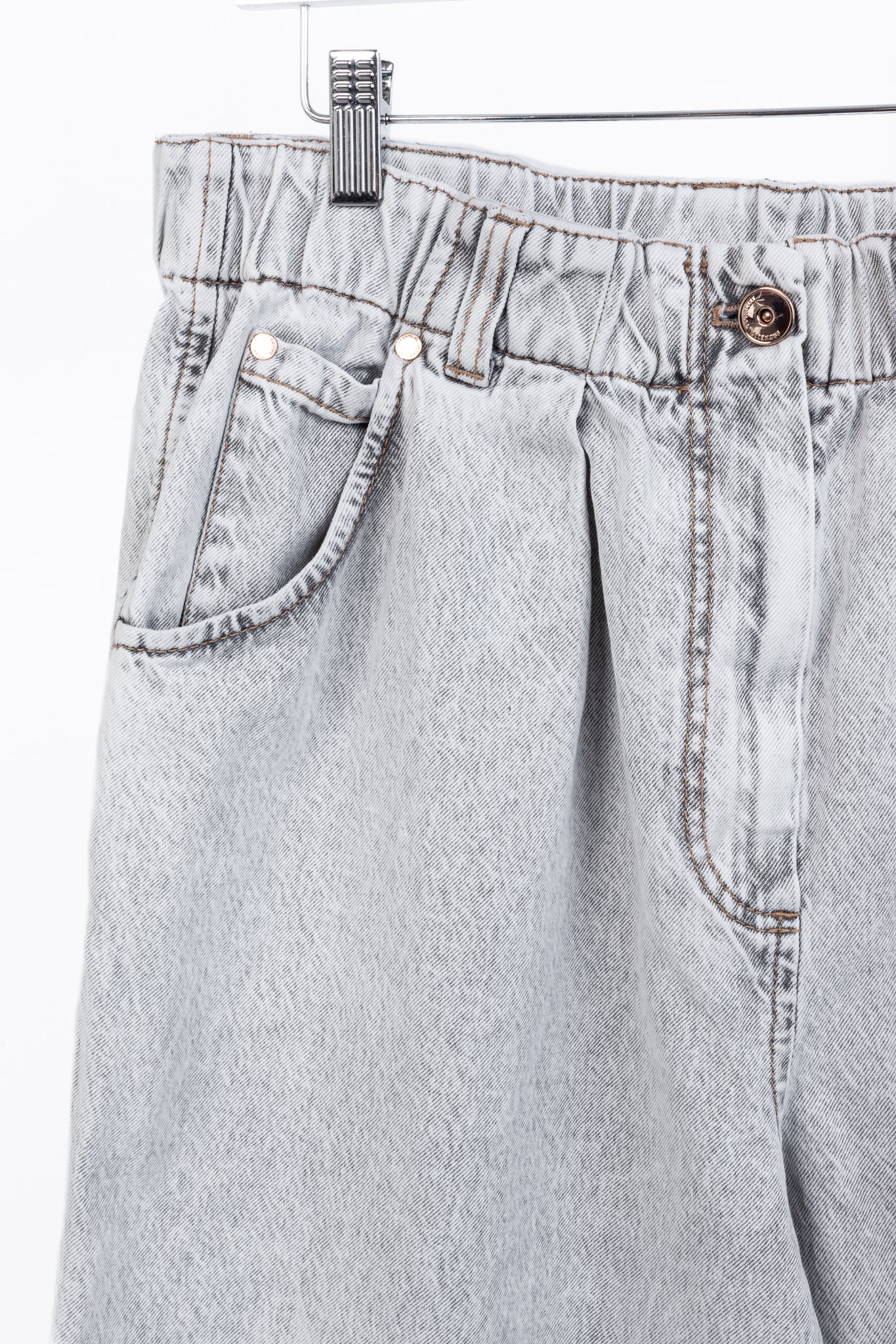 Brunello Cucinelli AW22 Grey Acid-Wash Elastic-Waist Wide-Leg Jeans