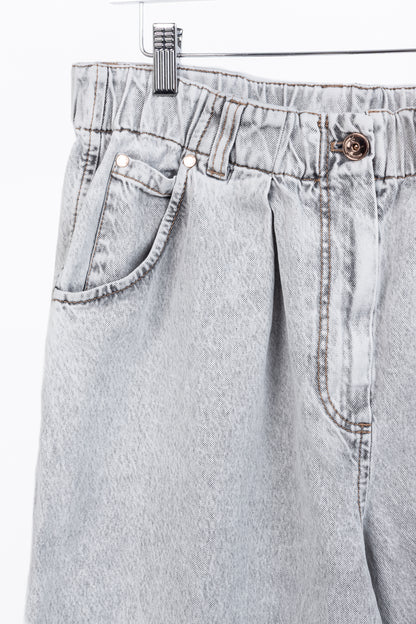 Brunello Cucinelli AW22 Grey Acid-Wash Elastic-Waist Wide-Leg Jeans