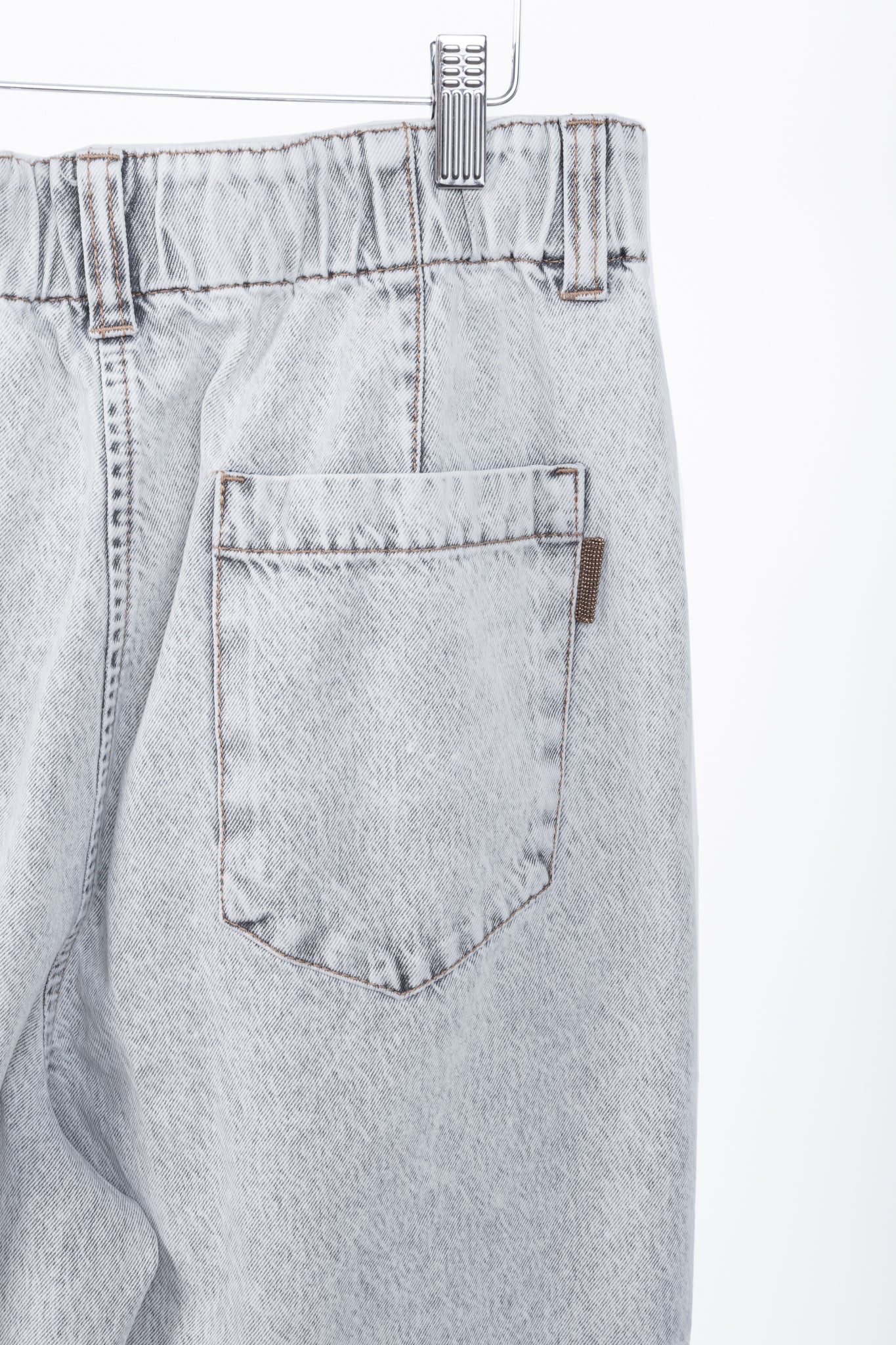 Brunello Cucinelli AW22 Grey Acid-Wash Elastic-Waist Wide-Leg Jeans